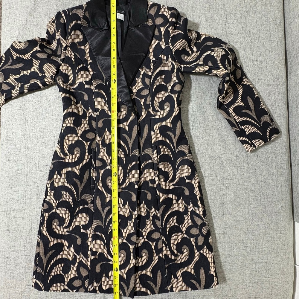 Venus Women Brocade Blazer Jacket 4 Black Tan Swirl Tuxedo Collar Jacquard - Picture 4 of 11